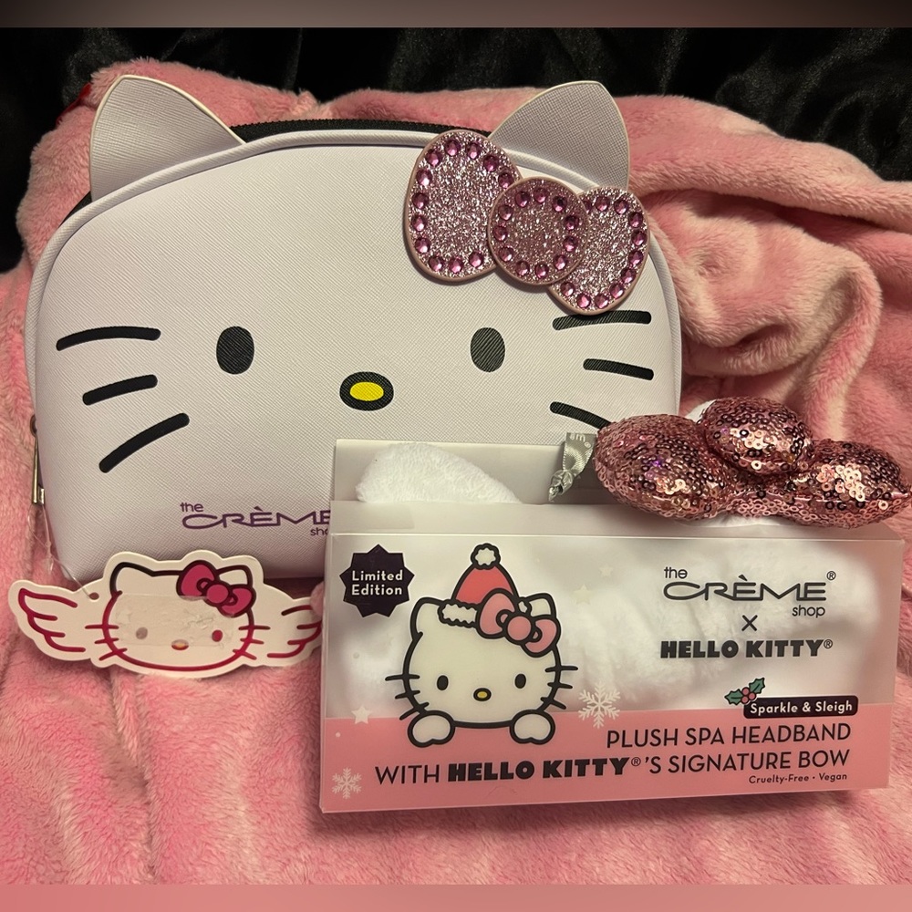 Limited edition creme X hello kitty Bling makeup bag and christmas headband